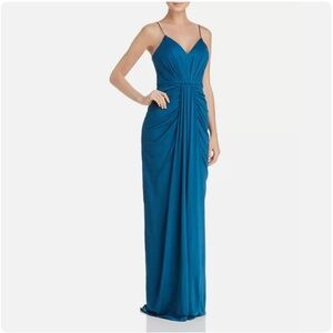 BARIANO | Teal V-Neck Draped Maxi Gown Size S